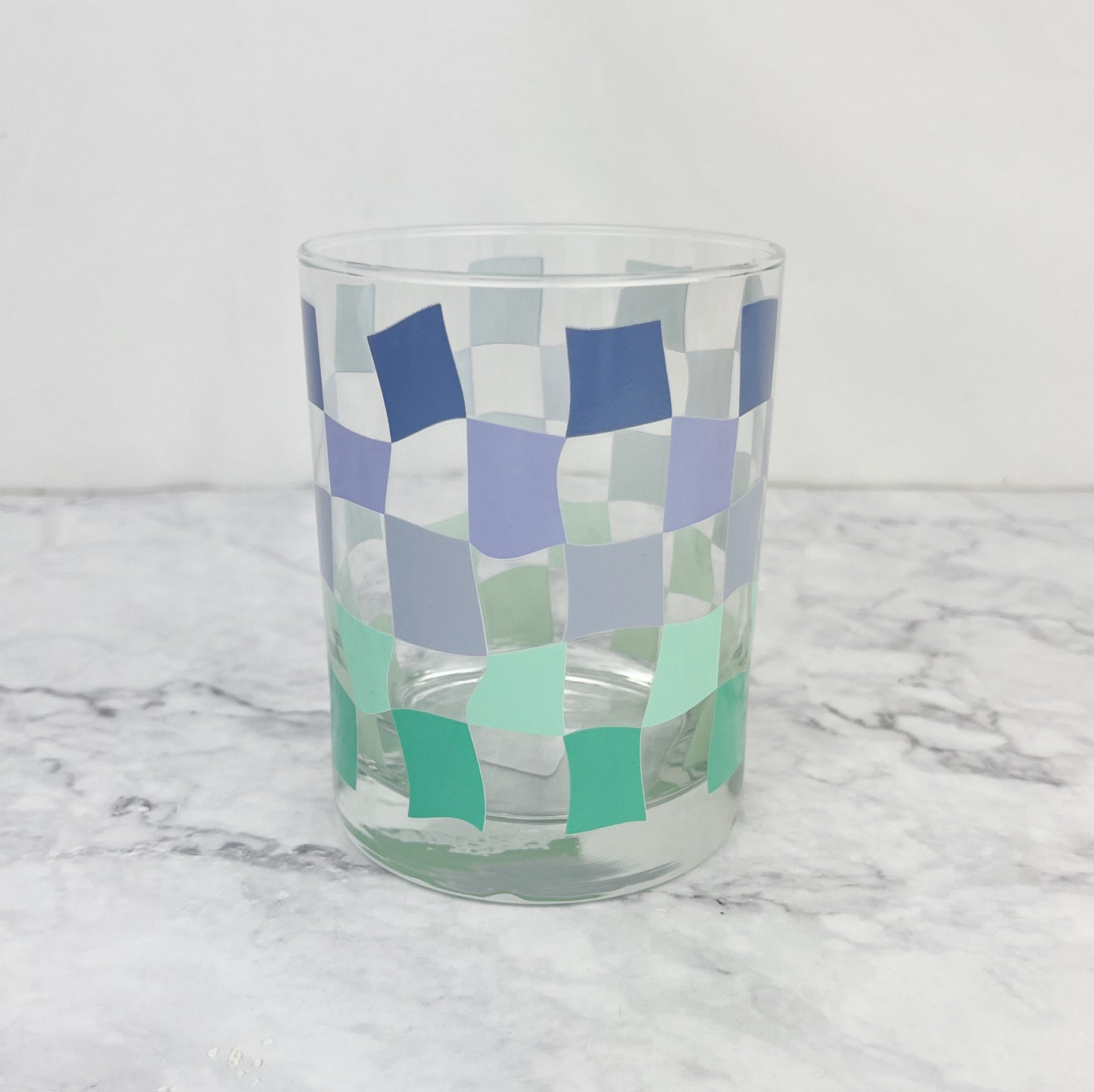 Blue Wavy Checkered Rocks Glass