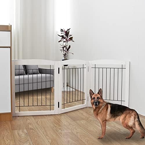 ZJSF Freestanding Foldable Dog Gate for House Extra Wide Wooden White Indoor Puppy Gate Stairs Dog Gates Doorways Pet Gate Tall Dog Fence 3 Panels Fence