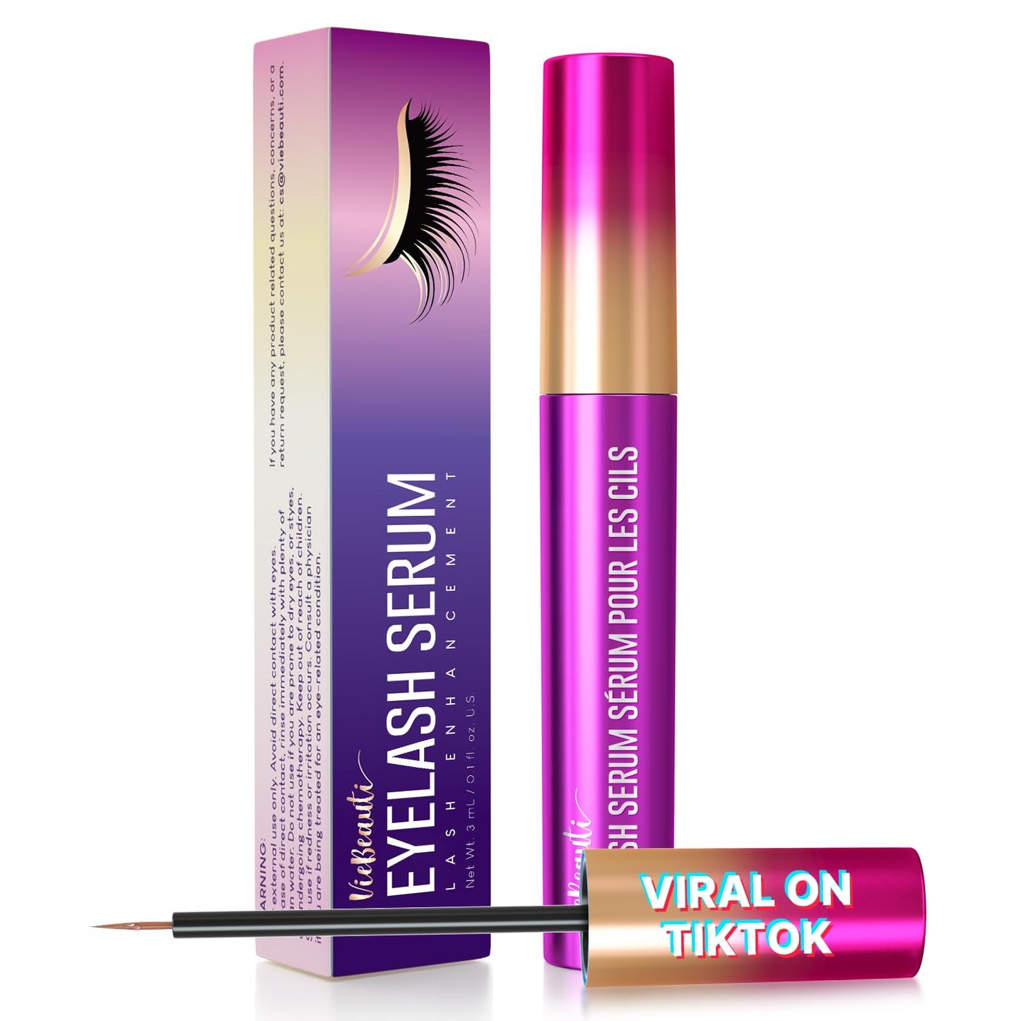 Premium Lash Serum for Eyelash Growth: Viebeauti 3ml Eyelash Serum with Advanced Formula for Longer Fuller and Thicker Luscious Lashes Gift for Women