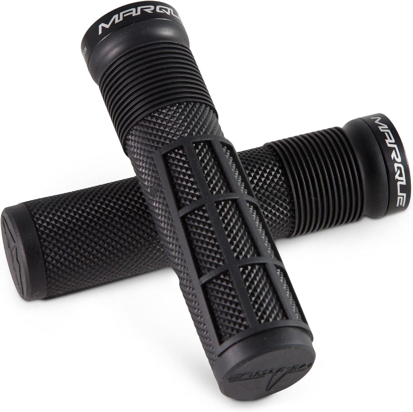MARQUE Race Mountain Bike Handlebar Grips – Single Lock-On Ring Collar MTB and BMX Bicycle Handle Bar with Non-Slip Grip, Knurly Gritty Pattern and Half Waffle Pattern