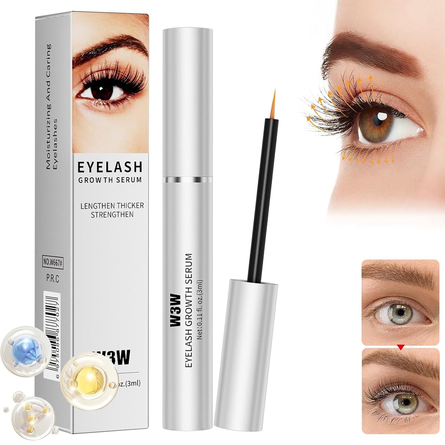 W3w Lash Serum, W3W Eyelashes Growth Serum,Lash Serum for Eyelash Enhance,Boost Eyelash Growth Serum, Gentle Formula for Longer, Fuller, and Thicker Lashes & Brows(3ml)