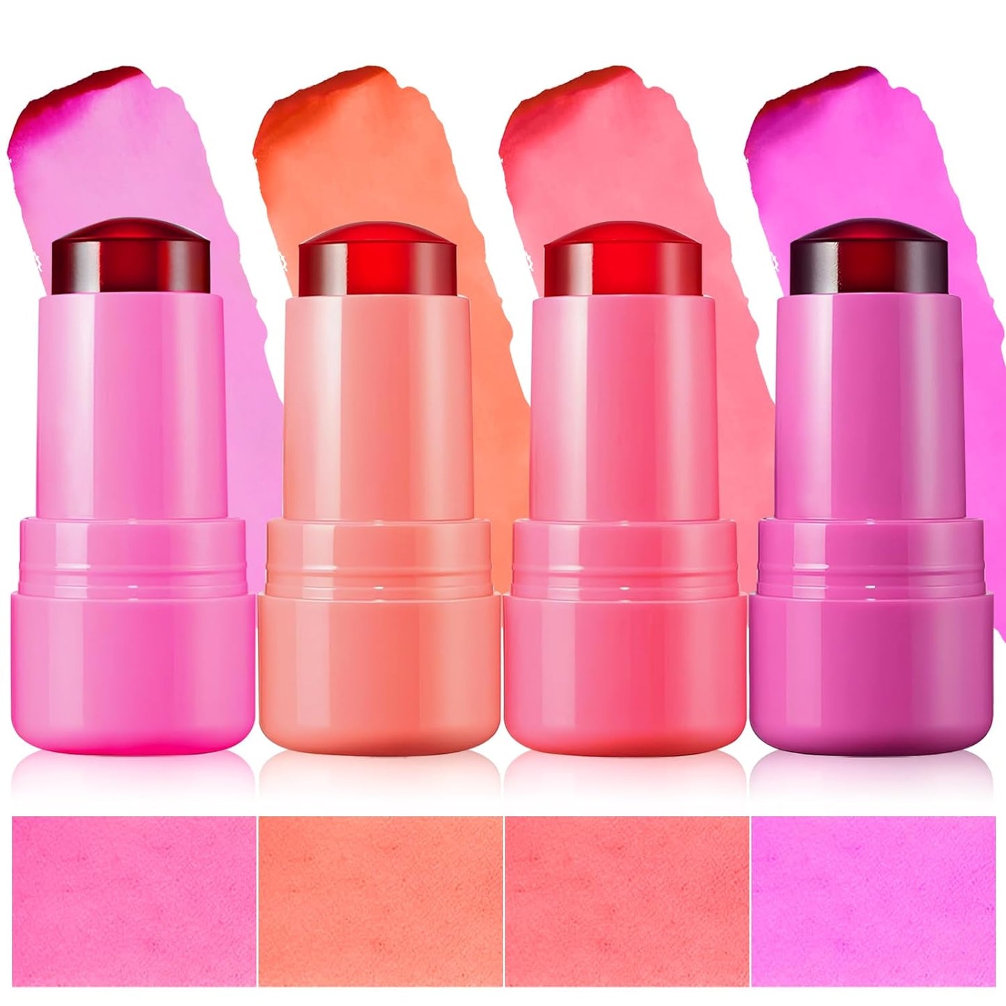 Erinde 4 Colors Cooling Water Jelly Tint, Jelly Blush Stick, Sheer Lip & Cheek Stain, Buildable Watercolor Finish, Multi-Use Matte Blush Lip Tinted Makeup, Waterproof Long Lasting Lip Gloss