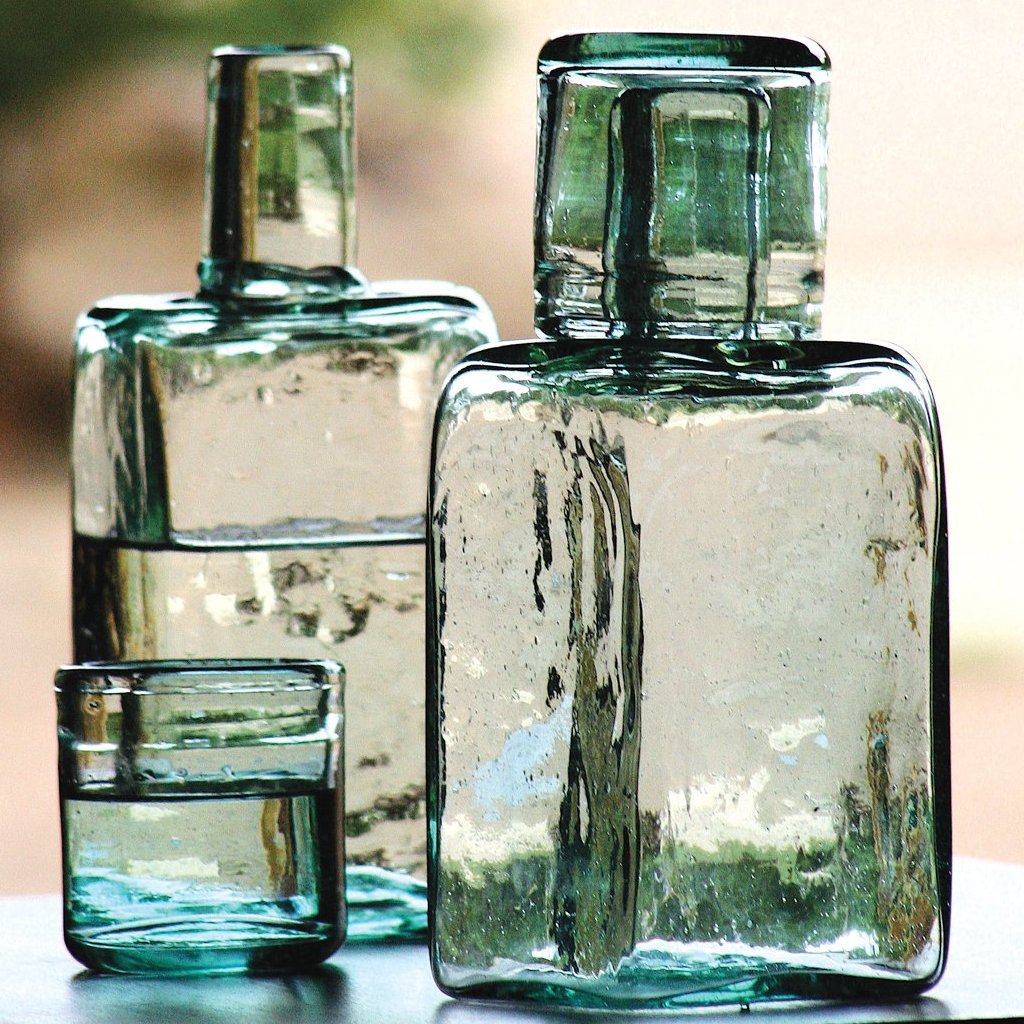 Hand Blown Glass Water Carafe and Glass Set