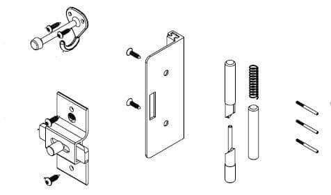 Bradley AD7IH1 Toilet Partition Door Hardware Kit, One-Ear Flat Strike, In-Swing for use with Bradley 1" Panels
