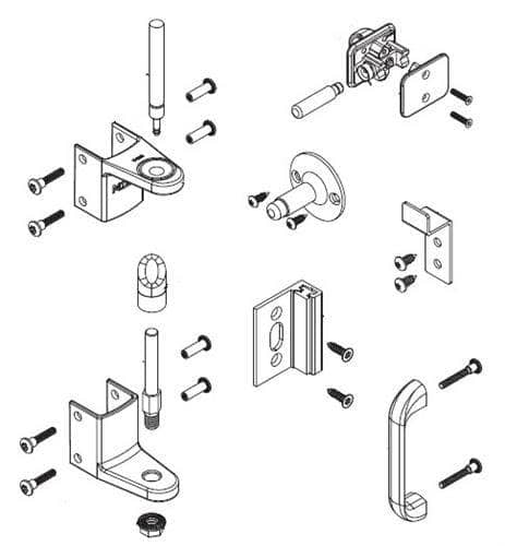Bradley ZD2-FS Toilet Partition Hardware Kit, Flat-Strike, Out-Swing for Bradley 1" Panels