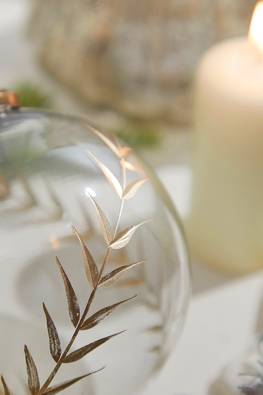 5" Golden Etched Laurel Glass Ornament
