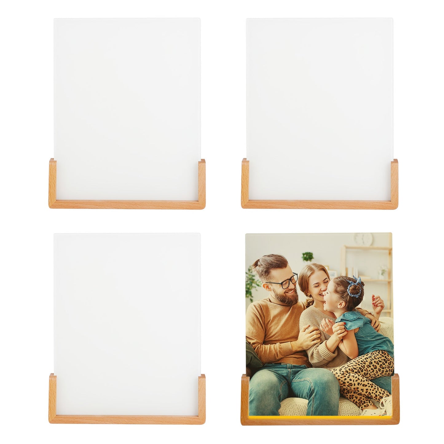 4 Pack Sublimation Night Lights Blanks LED Glass Photo Frames Panels White with Warm Light,with Wood Stand ( 3 Options)