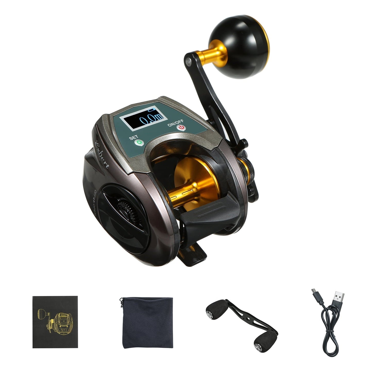 USB Rechargeable Carbon Fiber Baitcasting Reel 9+1BB Electric Fishing Reel with Display High Speed 6.4: 1 Gear Ratio Magnetic Brake System Baitcaster Reel For Right Hand