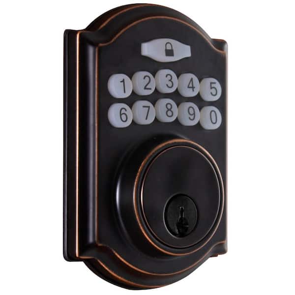 Single Cylinder Electronic Keypad Deadbolt Door Lock, Aged Bronze