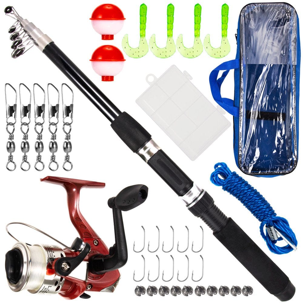 Fishing Rod and Reel Combo with Carry Case 36Pcs Fishing Tackle Set Telescopic Fishing Rod Pole with Spinning Reel Lures Float Hooks Accessories