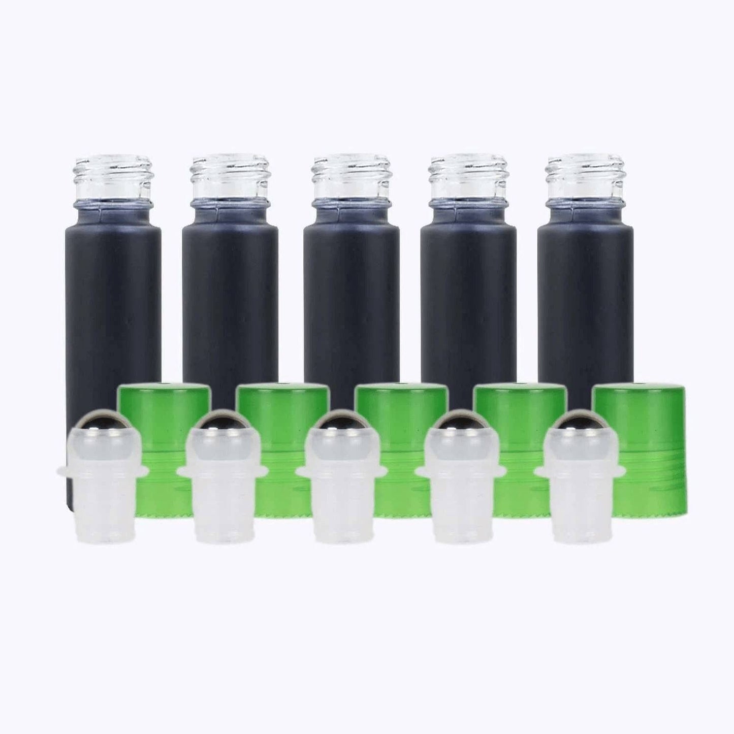 10 ml Black Frosted Glass Roller Bottle (Pack of 5) Glass Roller Bottles Your Oil Tools Green Stainless