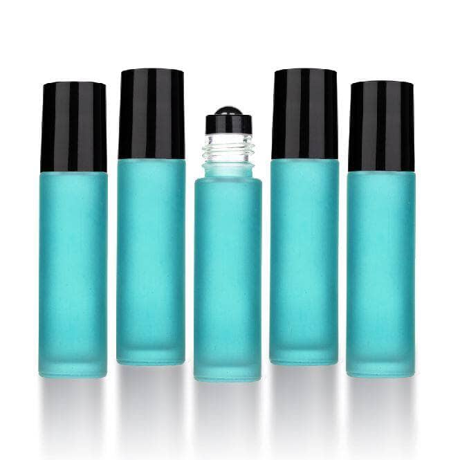 10 ml Teal Frosted Glass Bottles with Leak Guard™ Rollers (Pack of 5)
