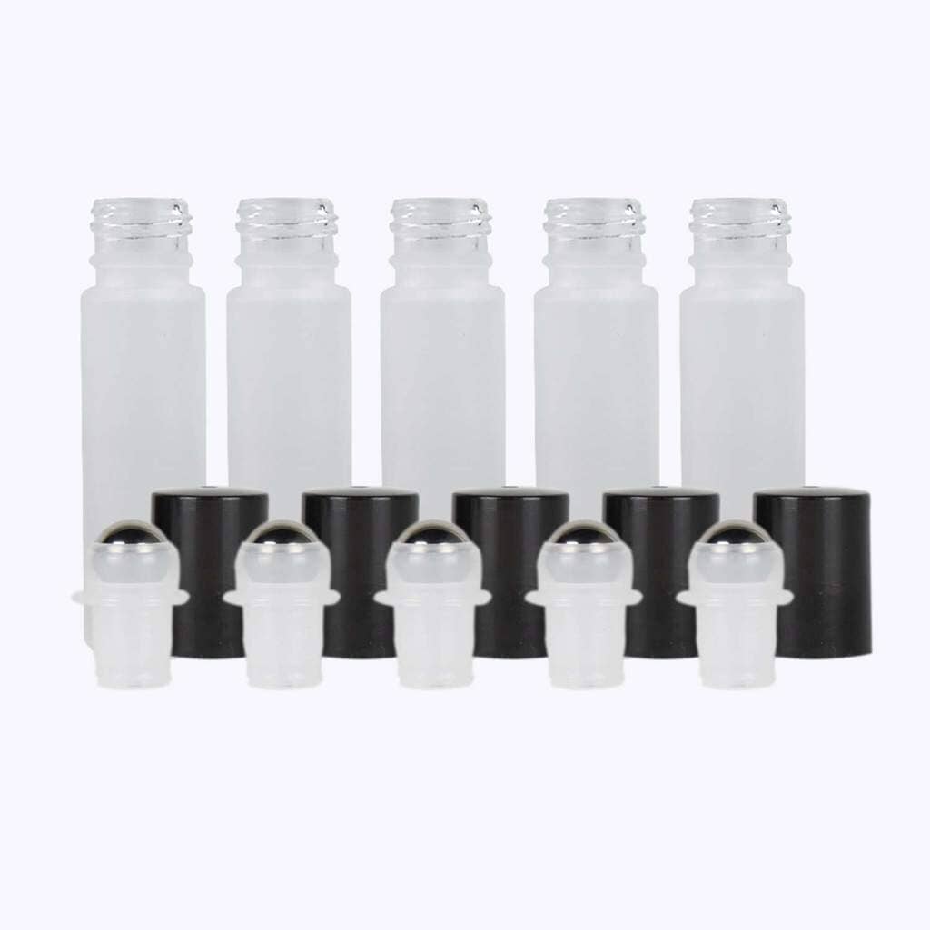 10 ml White Frosted Glass Roller Bottle (Pack of 5) Glass Roller Bottles Your Oil Tools Black Stainless