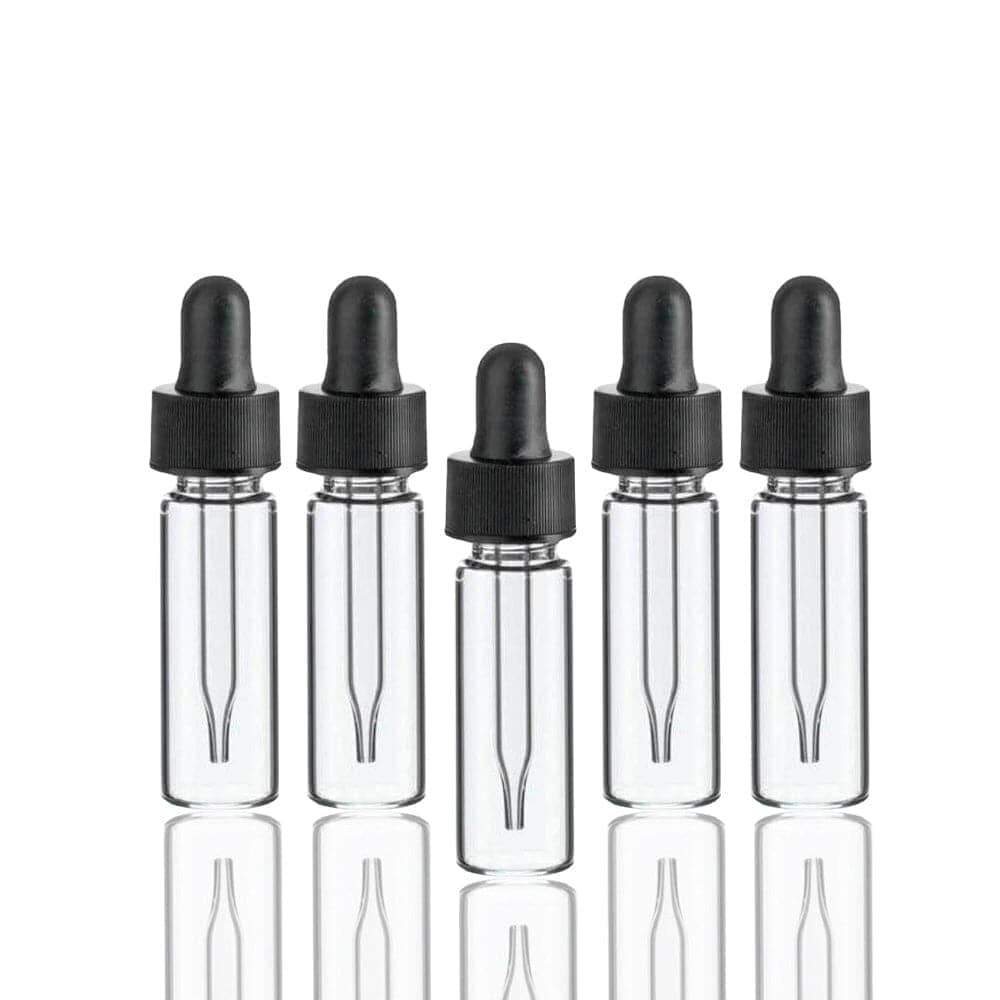 1 Dram (3.7 ml) Clear Glass Vial w/ Dropper (Pack of 5)