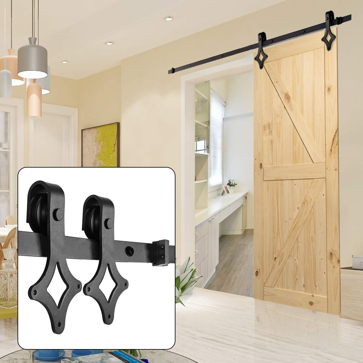 6.6ft Heavy Duty Sliding Barn Door Hardware Kit, Rhombic Shape