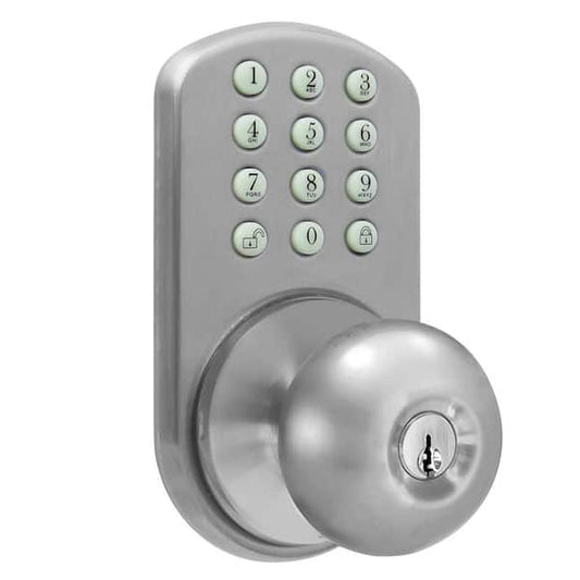 Entry Door Knob Keyless Satin Nickel with Glow in the Dark Keypad