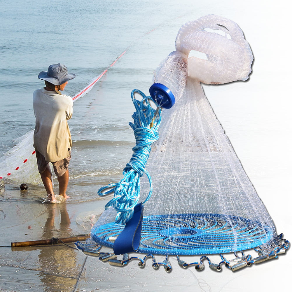 UDIYO 240/300/360cm Outdoor Fishing Hand Throw Fine Mesh Cast Net Flying Trap Disc