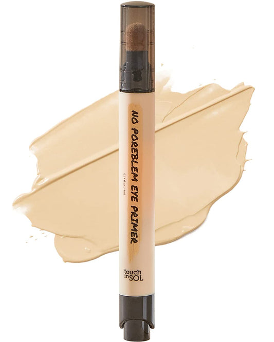TOUCH IN SOL No Poreblem Eye Primer - Eyeshadow Primer with Push Click Pen and Sponge Tip - Long-Lasting Eyeshadow Base without Smudging and Creasing, 0.14 fl.oz.
