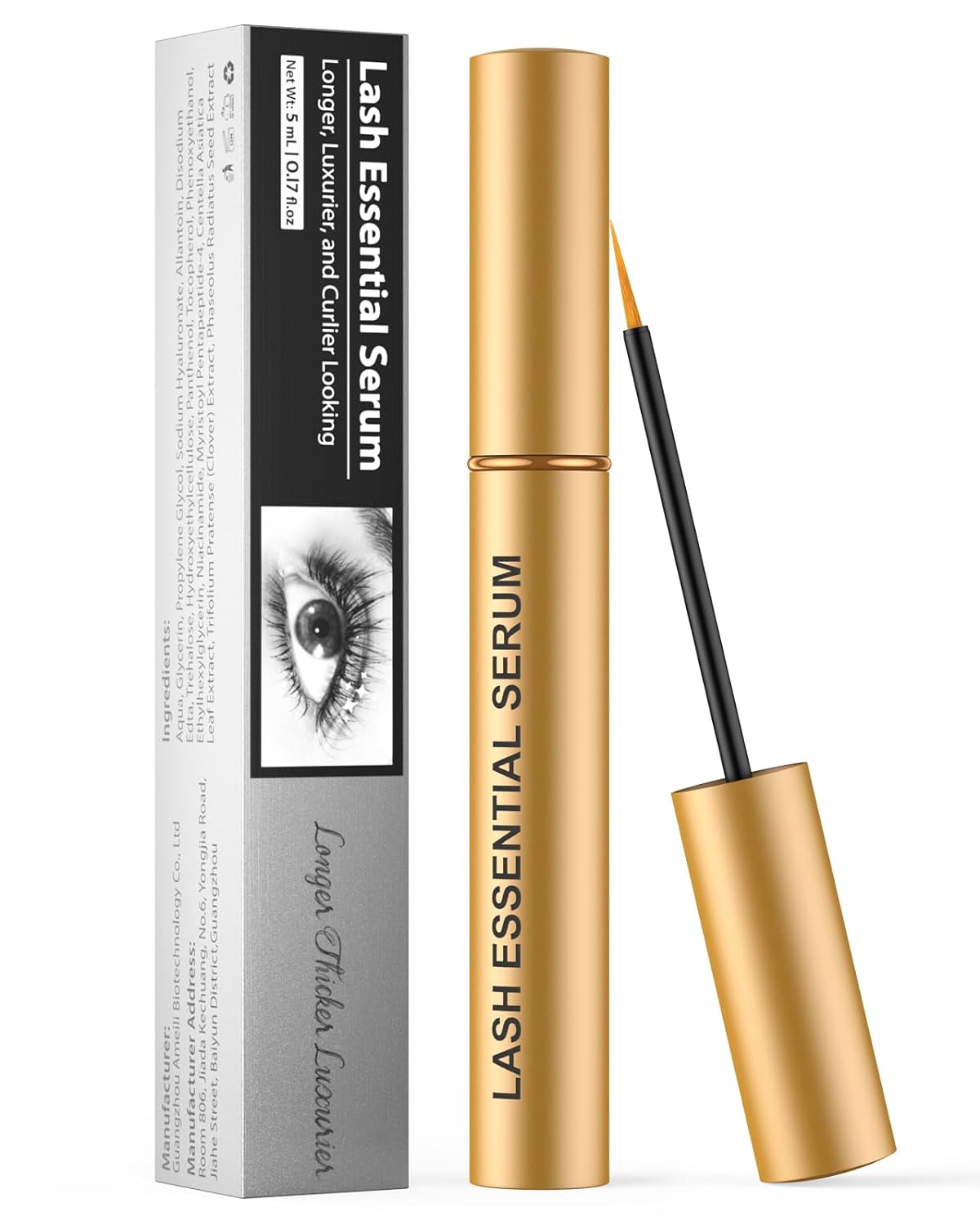 Eyelash Serum - Natural Comestic Eyelash Growth Serum for Longer, Thicker Lashes & Brows, Boost Lash Growth Serum Vegan & Cruelty-Free-Niacinamide, Centella Asiatica Leaf Extract(5 mL Gold)
