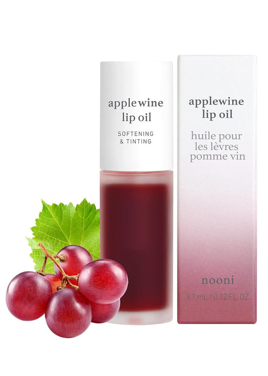 NOONI Korean Lip Oil - Applewine | Moisturizing, Softening and Tinting for Dry Lips with Apple Seed Oil, 0.12 Fl. Oz. (Deep Red)