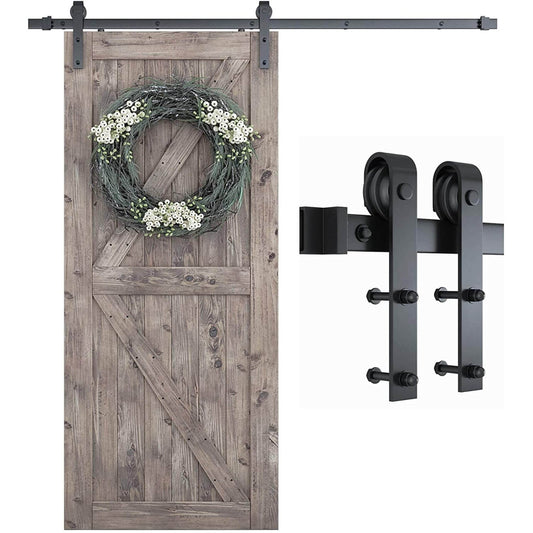 6.6ft Sliding Barn Door Hardware Carbon Steel Single Door Kit, J Shape