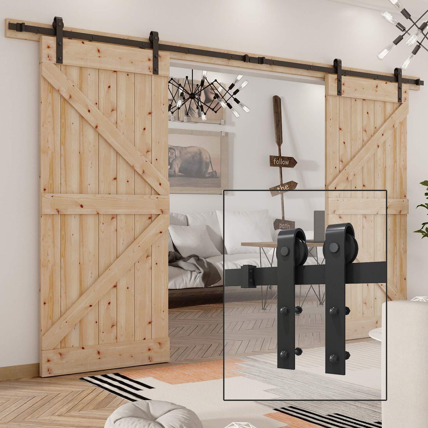 Homrest 13ft Bi-parting Sliding Barn Door Hardware Classic Steel Kit, J Shape