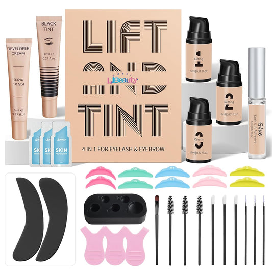 Libeauty Eyelash Lift and Color Kit Brow Lamination Kit with Black Color Quick Lifting Perming & Voluminous Coloring with Complete Tools DIY Lash Perm Use at Home & Salon Supplies