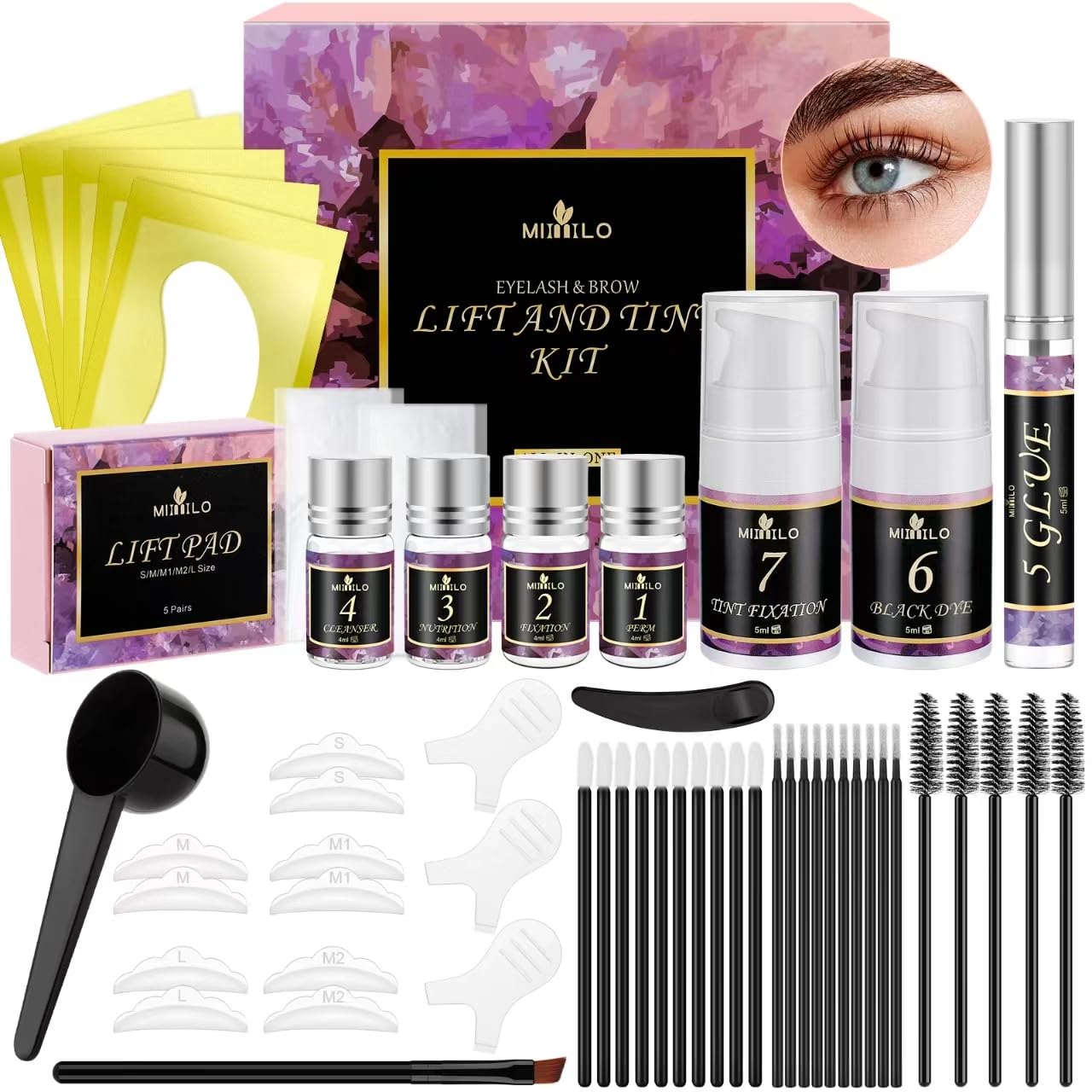 Lash Lift Kit and Color Kit 4 in 1, Brow Lamination Kit, Professional Eyelash Perm Kit and Eyebrow Lamination Kit Lasting for 6-8 Weeks, Suitable for Salon & Home Use