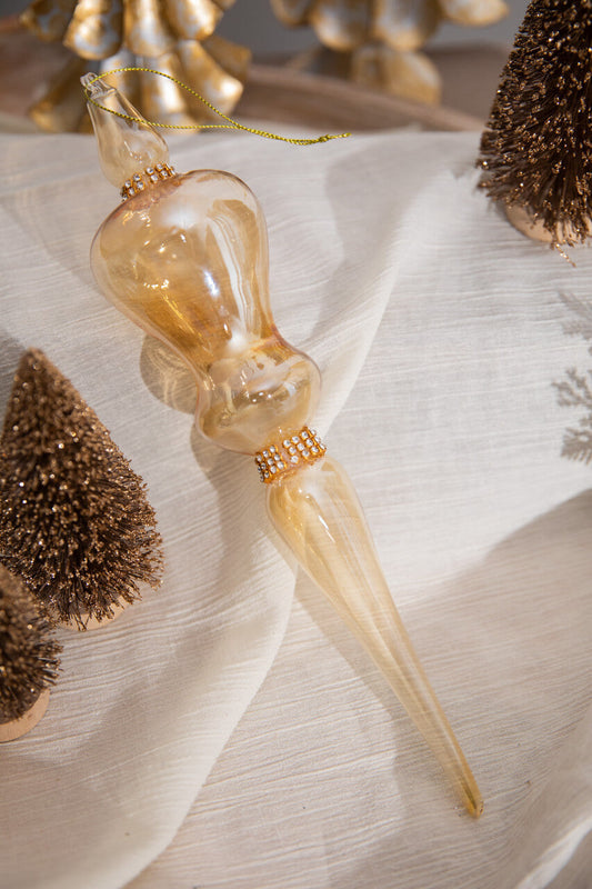 Hourglass 12” Champagne Collared Glass Finial Ornament