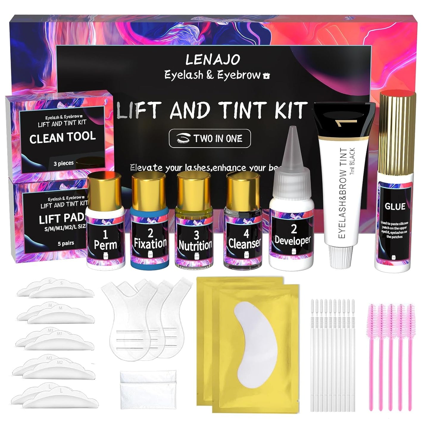Lash Lift kit and Black kit,2in1,Eyelash and Eyebrow Perm kit,Brow Lamination Kit,Mascara,Professional Semi-Permanent Curling Eyelash Perm Kit,Instant Lifting & Black Coloring,Salon & Home Use