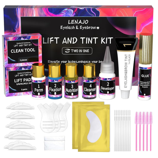 Lash Lift kit and Black kit,2in1,Eyelash and Eyebrow Perm kit,Brow Lamination Kit,Mascara,Professional Semi-Permanent Curling Eyelash Perm Kit,Instant Lifting & Black Coloring,Salon & Home Use