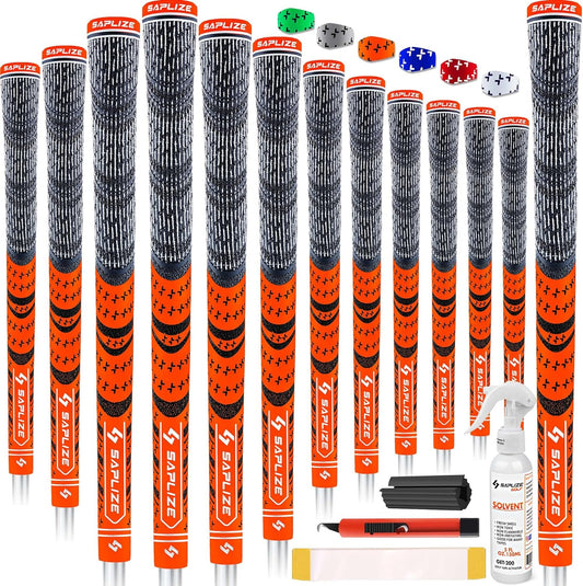 SAPLIZE Cross Corded Golf Grips 13 Pack, Low Taper Design, Choose from 13 Grips with 15 Tapes or 13 Grips with All Kits, 3 Sizes 6 Colors Options, Multi-Compound Hybrid Golf Club Grips, CL03 Series