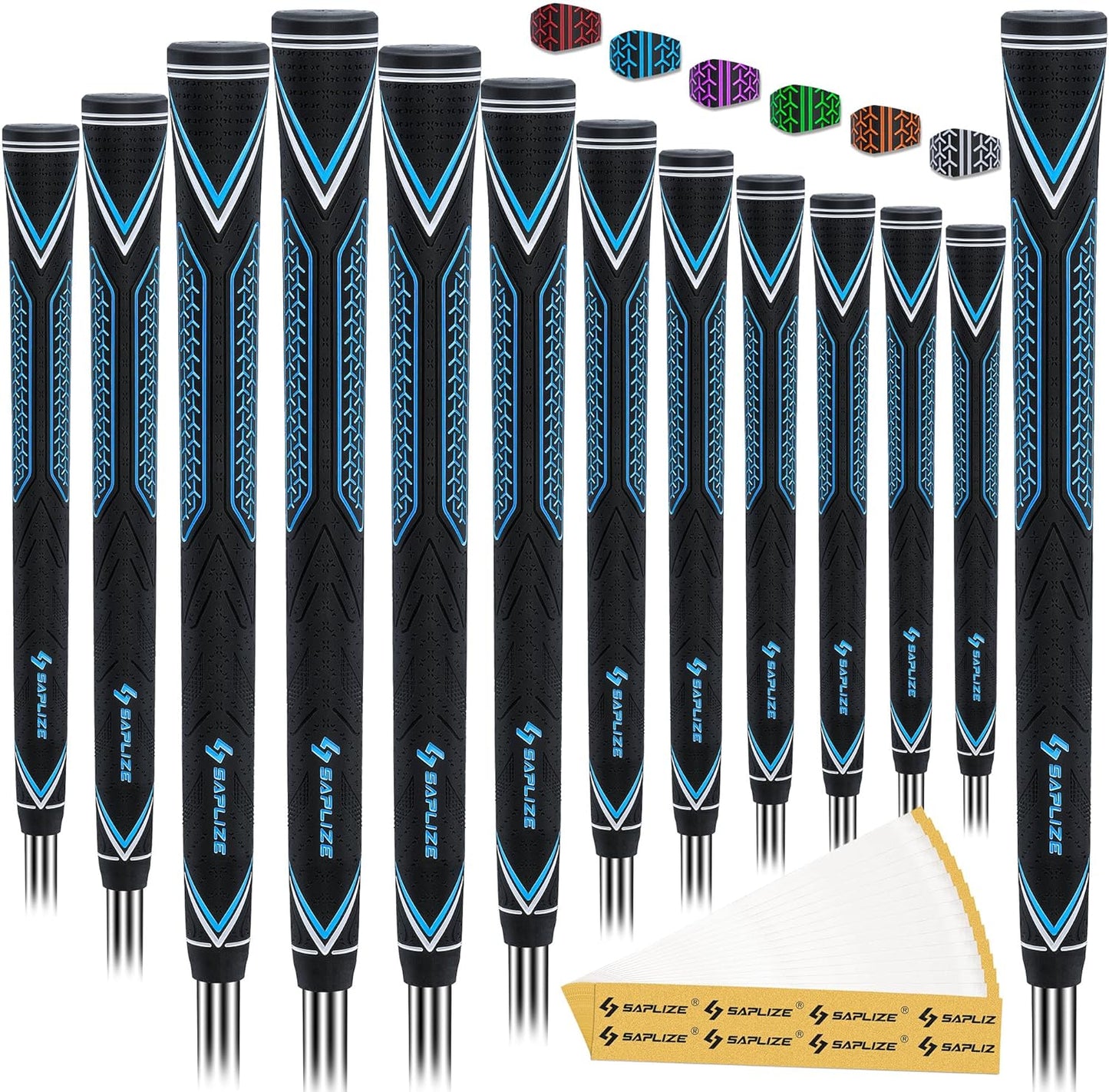 SAPLIZE High-Performance Rubber Golf Grips 13 Pack, High Shock Absorption, Non-Slip, Choose from 13 Grips with 15 Tapes or 13 Grips with All Kits, Available in Standard/Mid/Jumbo Sizes, CC10 Series