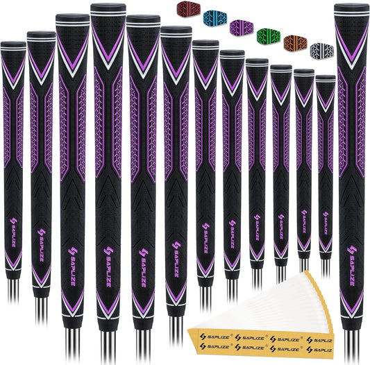 SAPLIZE High-Performance Rubber Golf Grips 13 Pack, High Shock Absorption, Non-Slip, Choose from 13 Grips with 15 Tapes or 13 Grips with All Kits, Available in Standard/Mid/Jumbo Sizes, CC10 Series
