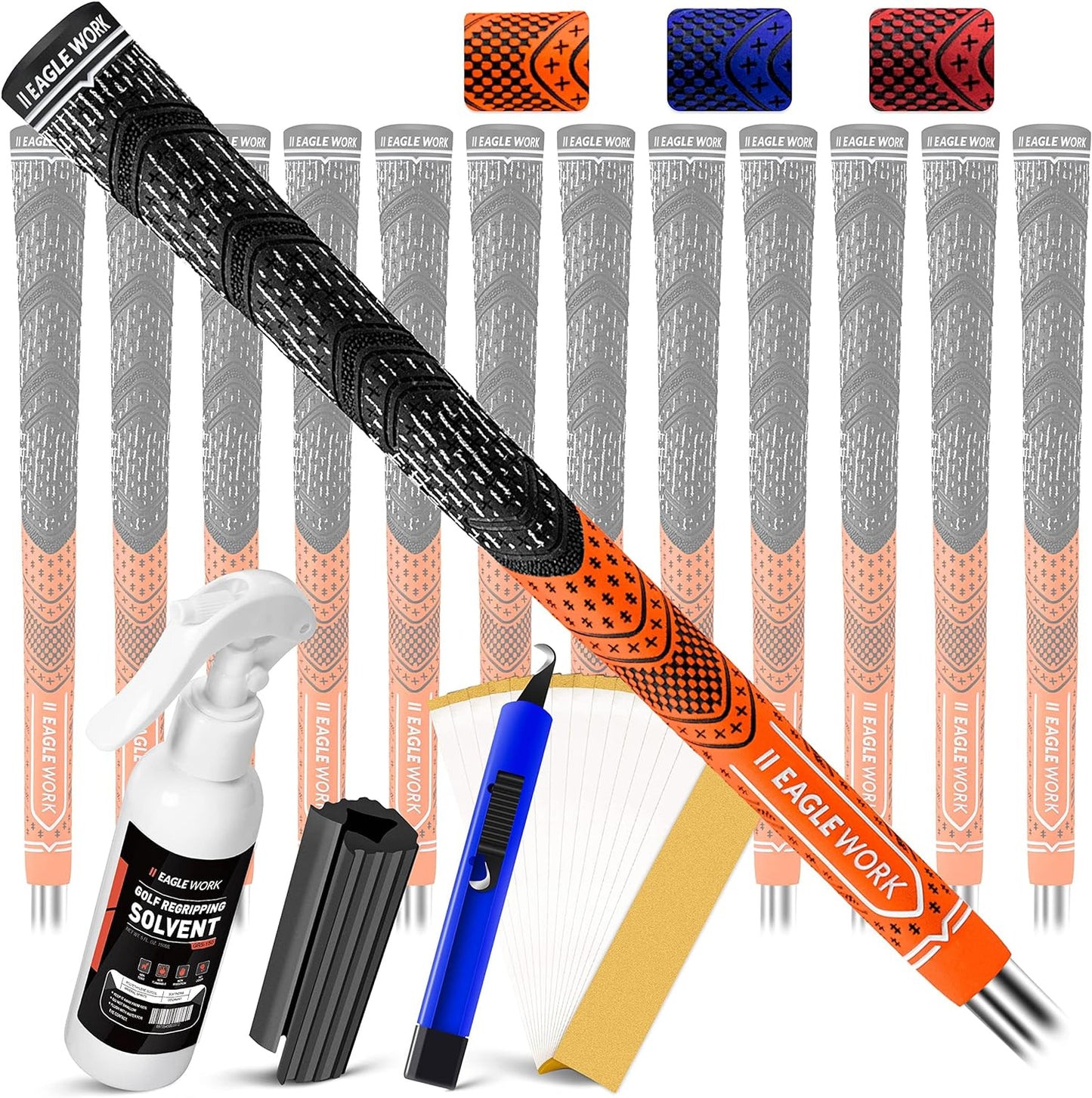 Hybrid Golf Grips, 13 Grips with Solvent Kit, Low Taper Design, Cross Corded Rubber Technology, Standard/Midsize, All Weather Control and High Feedback MultiCompound Golf Club Grips