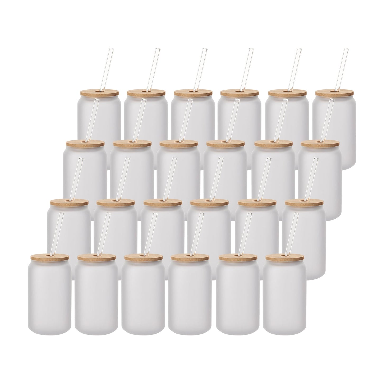 Sublimation Glass Beer Can Frosted White with Bamboo Lid and Glass Straw 13 OZ 24 Pack