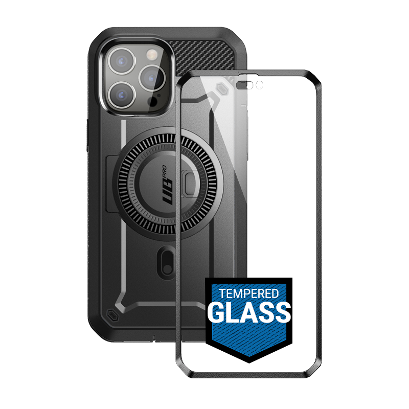 iPhone 14 Pro Max 6.7 inch Unicorn Beetle PRO MAG Rugged Case with Tempered Glass-Black