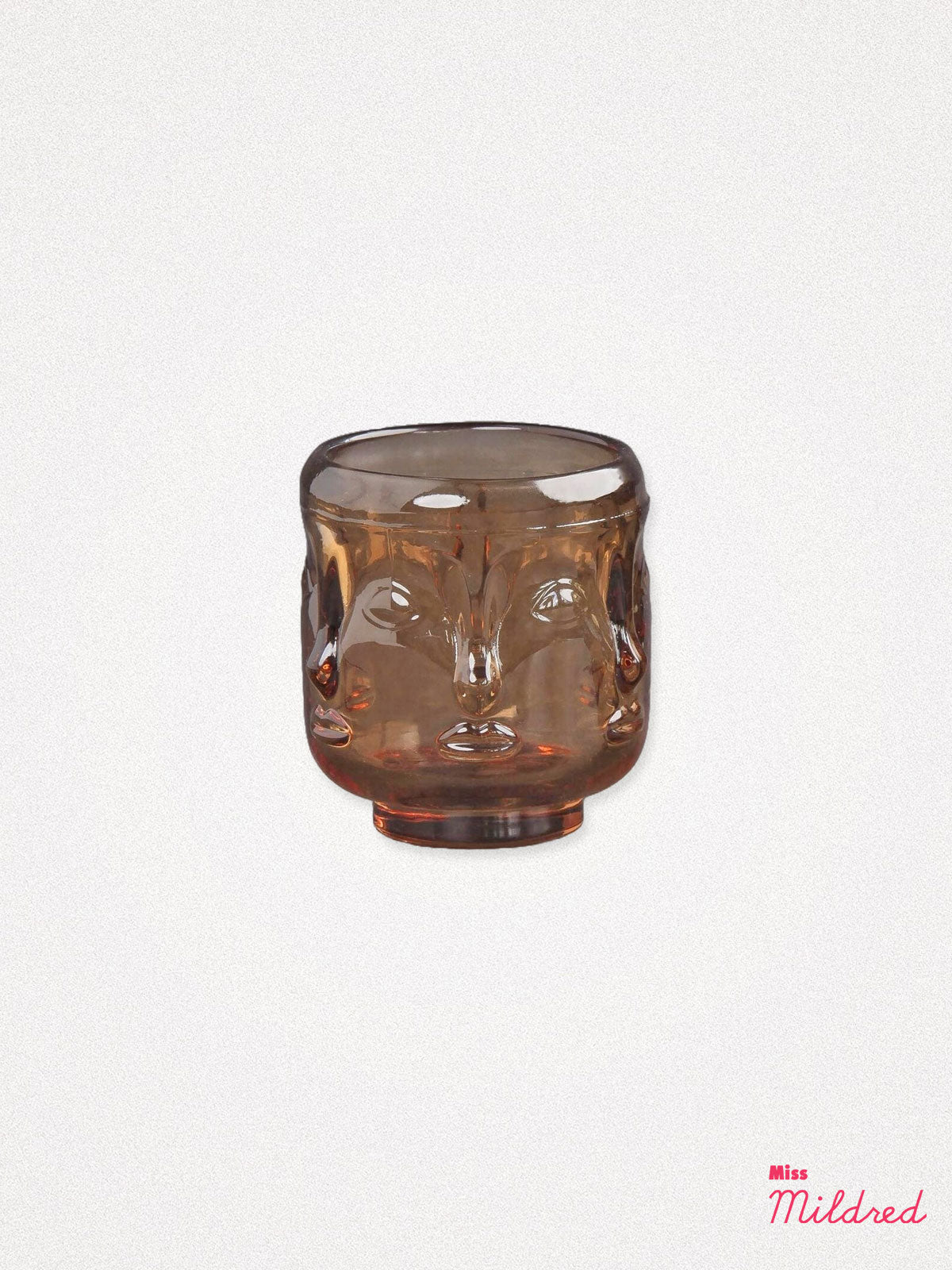Multi Face Glass Candle Holder Orange - 8cm