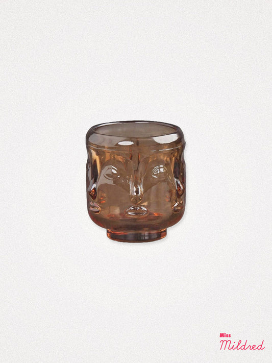 Multi Face Glass Candle Holder Orange - 8cm