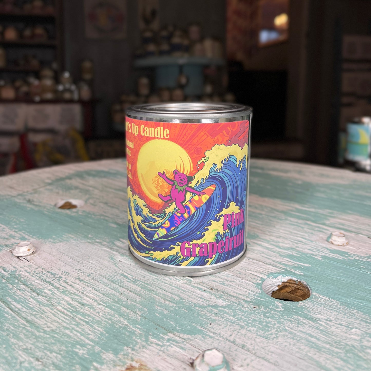 Pink Grapefruit Surfin' Bear Paint Can Candle - Grateful Dead Inspired Collection