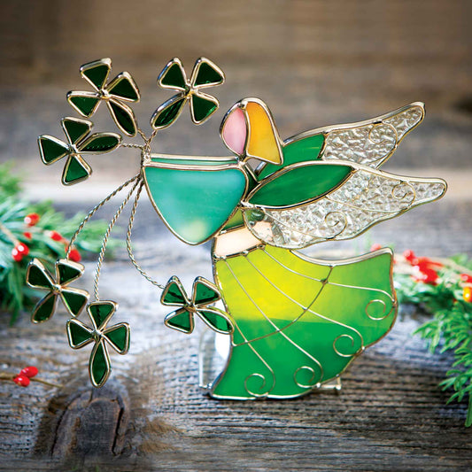 Shamrock Angel Stained Glass Votive Holder