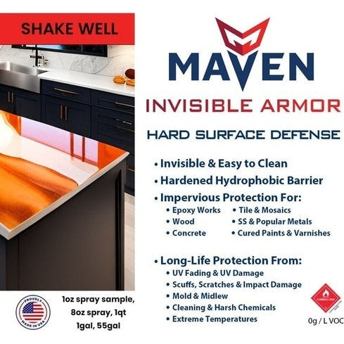Maven Invisible Armor - Hard Surface Defense - Chemical-Repellant Hardened Clear Coat for all hard surfaces