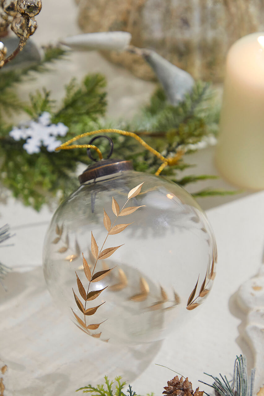 4" Golden Etched Laurel Glass Ornament