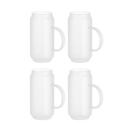 Sublimation Glass Beer Can Mug Frosted White with Handle 18 OZ 4 Pack