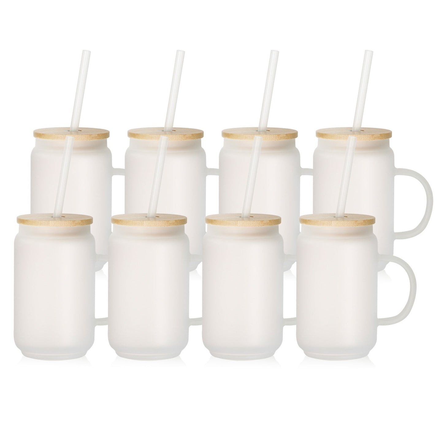 8 Pack Sublimation Glass Blanks Kids Tumblers Bulk 13 OZ with Handle Bamboo Lid and Plastic Straw Frosted