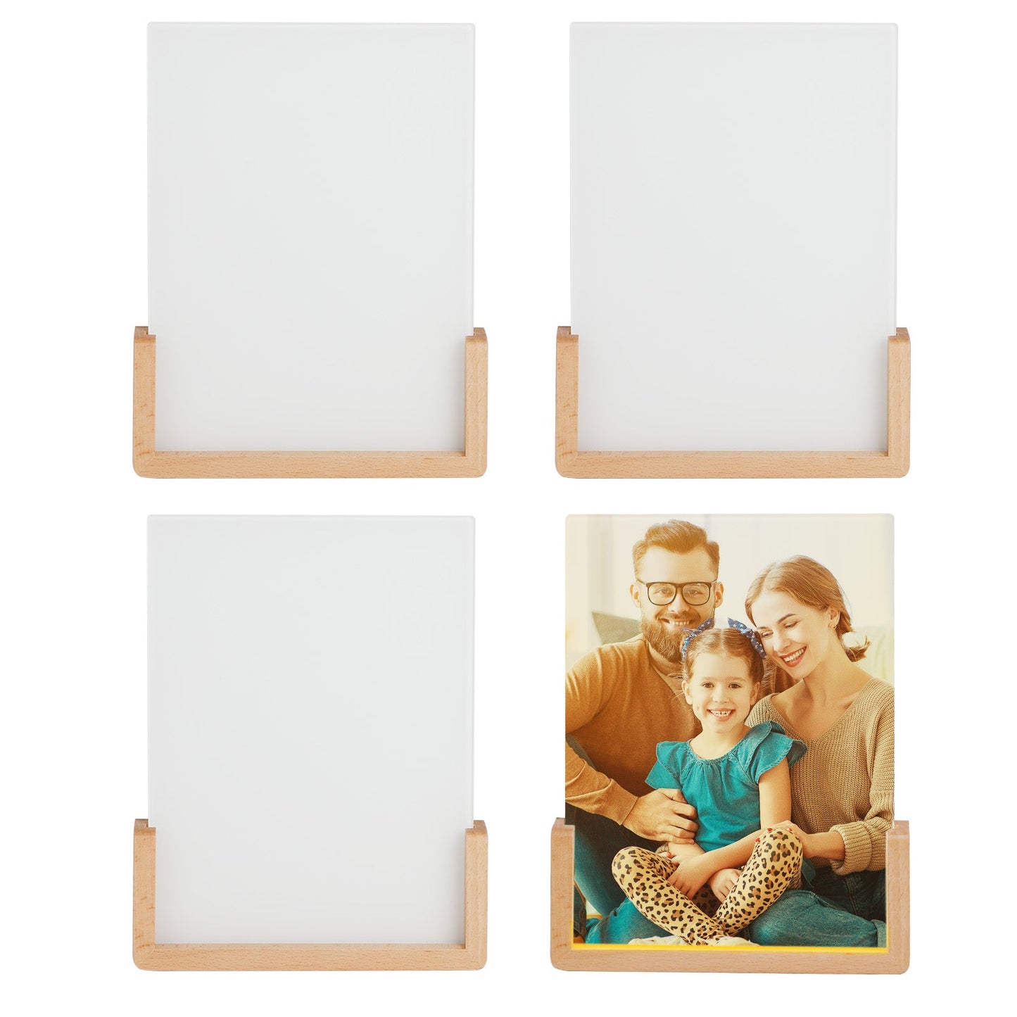 4 Pack Sublimation Night Lights Blanks LED Glass Photo Frames Panels White with Warm Light,with Wood Stand ( 3 Options)