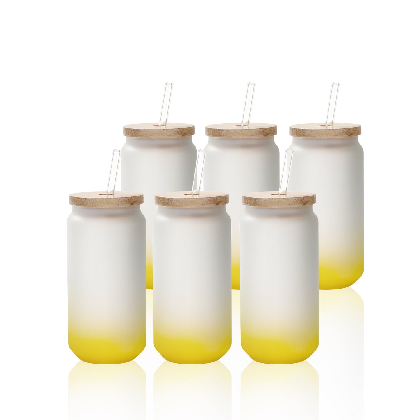 Sublimation Glass Beer Can Frosted Gradient Color with Bamboo Lid and Glass Straw 18 OZ 6 Pack