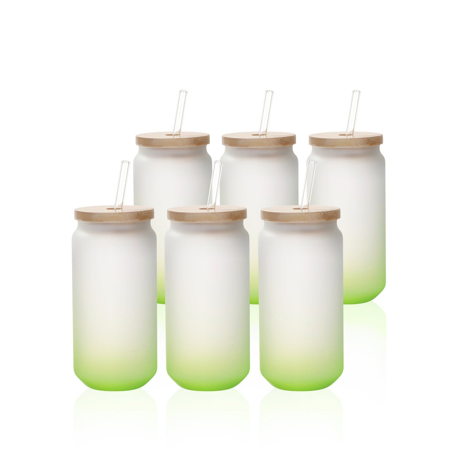 Sublimation Glass Beer Can Frosted Gradient Color with Bamboo Lid and Glass Straw 18 OZ 6 Pack