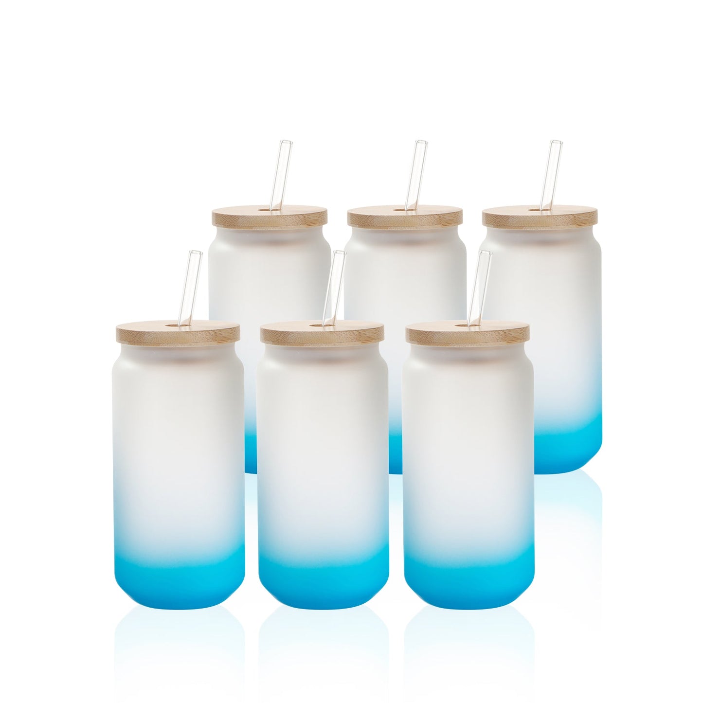 Sublimation Glass Beer Can Frosted Gradient Color with Bamboo Lid and Glass Straw 18 OZ 6 Pack