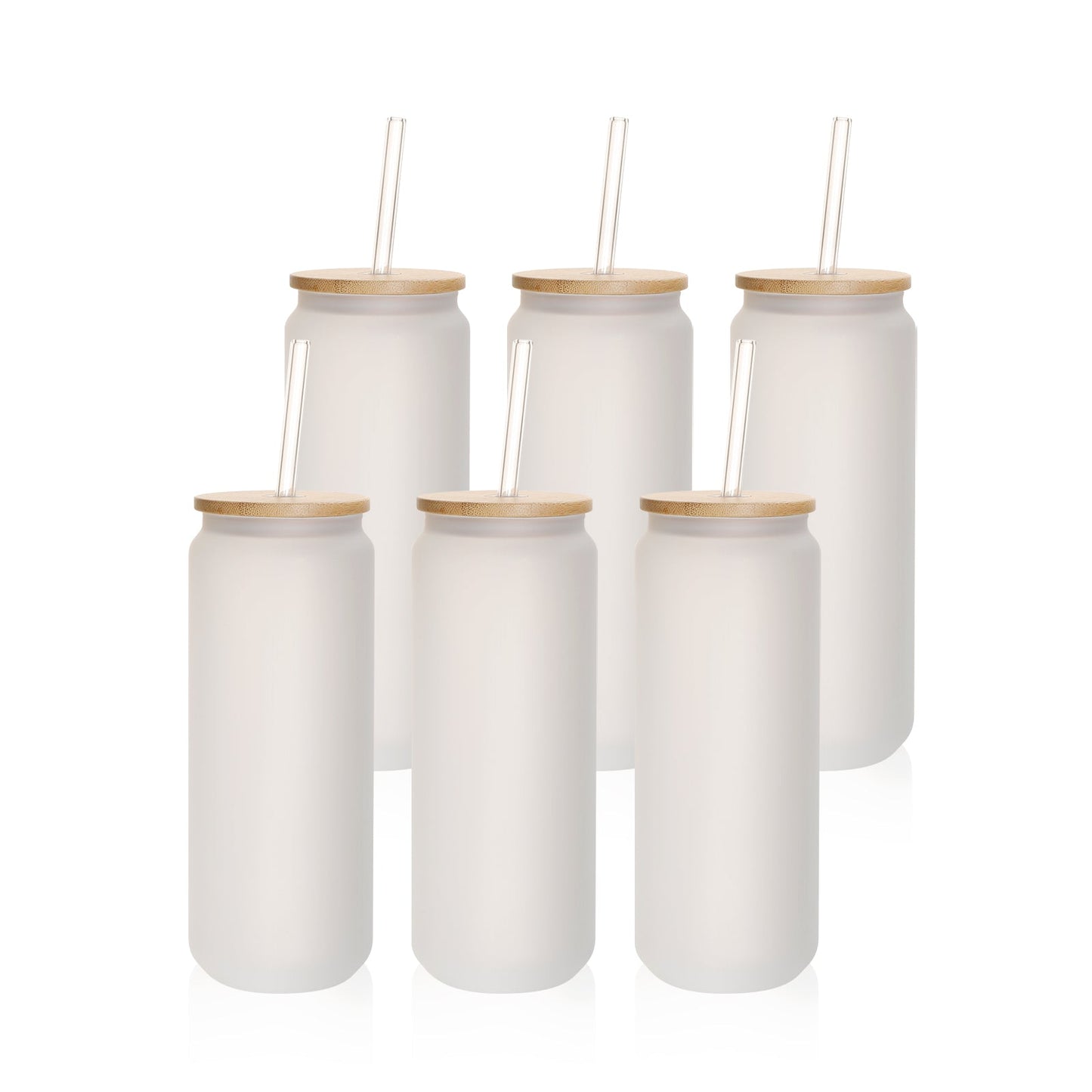 Sublimation Glass Can Frosted White With Bamboo Lid And Glass Straw 25 OZ 6 Pack